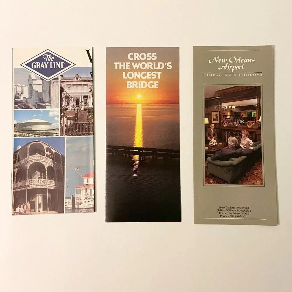 Vintage Lot of 3 New Orleans The Gray Line Longest Bridge Airport Pamphlets